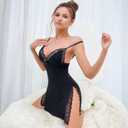 dream love Women's Lingerie Sexy Nightwear Spaghetti Strap Nightgown Babydoll Chemise S-XXL (Black)