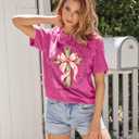 2 x Christian Shirts for Women: Cross T-Shirt Pink Bow Graphic Tee Fall Bible Verse Shirt Religious Faith Tops (Pink, M)