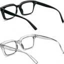 REAVEE 2 Pack Oversized Reading Glasses for Women Men Blue Light Blocking, Ladies Stylish Retro Square Large Computer Readers (Black/Grey 2.0x)