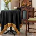 F-CHU Luxury Black Tablecloth Thickset Velvet Tablecloth with Beautiful Gold Tassels Table Cloth for Home Decor Wedding, Party, Banquet and Events 60x60-Inch