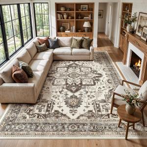 Vintage Washable 9x12 Area Rug for Living Room, Dark Brown