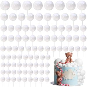 108 Pcs Balls Cake Topper DIY Cupcake Insert Foam Balloons for Cake Baking Wedding Anniversary Birthday Decoration(White, Multi Sizes)