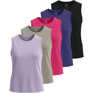 Real Essentials 5 Pack: Women's Dry-Fit Tank Top - Racerback Sleeveless T-Shirt Athletic Workout Gym Shirt, 