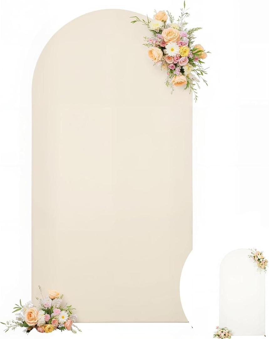 Wedding Arch Backdrop Cover, 7.2FT White Beige Arch Cover Stretchy Backdrops, Double-Sided Arch Stand Covers for Wedding Ceremony, Baby Shower, Birthday Party Decoration