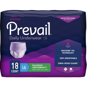 Prevail Daily Underwear Disposable Female Pull On Large, PWC-513, 3, 18 Ct Maximum Absorbency Adult Diapers, Bladder Leak & Postpartum Protection, Up to 8 Hrs of Breathable Odor Control & Discreet Fit