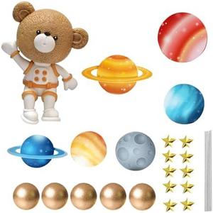 Bear Cake Toppers Space Balls Cake Decorations for Baby Shower Bear Themed Birthday Party Decorations (Space bear), 2 Pack