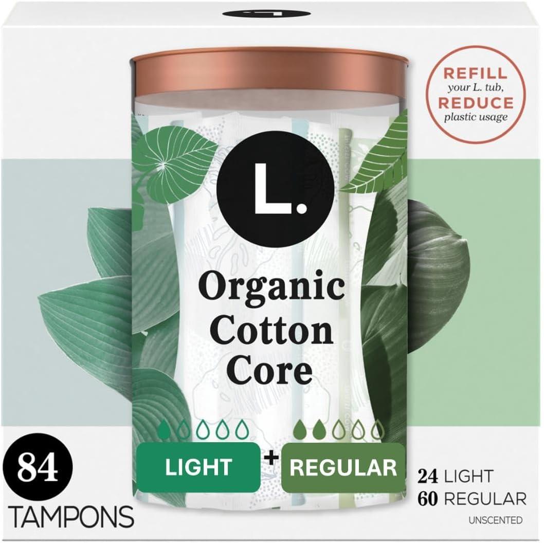 L. Cotton Tampons Light/Regular Absorbency Multipack, Contains an Organic Cotton Core, Made Without Synthetic Pesticides, or Fragrances, 84 Count (2 Packs of 42)