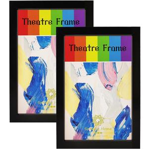 Black Theatre Frame with Real Glass, 2 Packs, Theatre Bill Frame, 7/8 inch deep moulding, Holds 5.5x8.5-inch Media, Wall or Tabletop Display