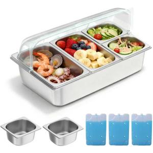 Countertop Food Serving Display Container, Cold Food Buffet Server, Salad Bar Buffet Station for Home & Cold Serving Trays for Parties, Restaurant or Kitchen(6 Pans 2 Sizes), 1/6 and 1/3 pans