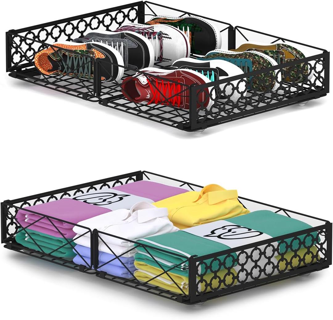 NADAMOO Under Bed Storage with Wheels, 2 Pack Rolling Under Bed Storage ContainersFoldable Metal Under the Bed Organizer Bins for Bedroom Clothes Shoes Blankets