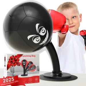 HZG Desktop Punching Bag, Stress Buster with Suction Cup for Office Table and Counters, Heavy Duty Stress Relief Ball, Desk Boxing Punch Ball, Funny Toys for Kids Coworkers and Friends (black)