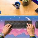 Cute Clouds Desk Mat Kawaii Desk Pad Gaming Mouse Pad Large Blue Sky Deskmat XXL Mousepad, Pink Purple Keyboard Mouse Mat Computer Mat for Desk, Kawaii Desk Decor for Women Girls 31.5X15.75 in (Q-painted Moon)