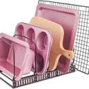 Toplife 10+ Bakeware Organizer Rack for Kitchen Bakeware, Cookware, Dinnerware, Cutting Boards, Plates, Pot and Pan Lids (Brown)