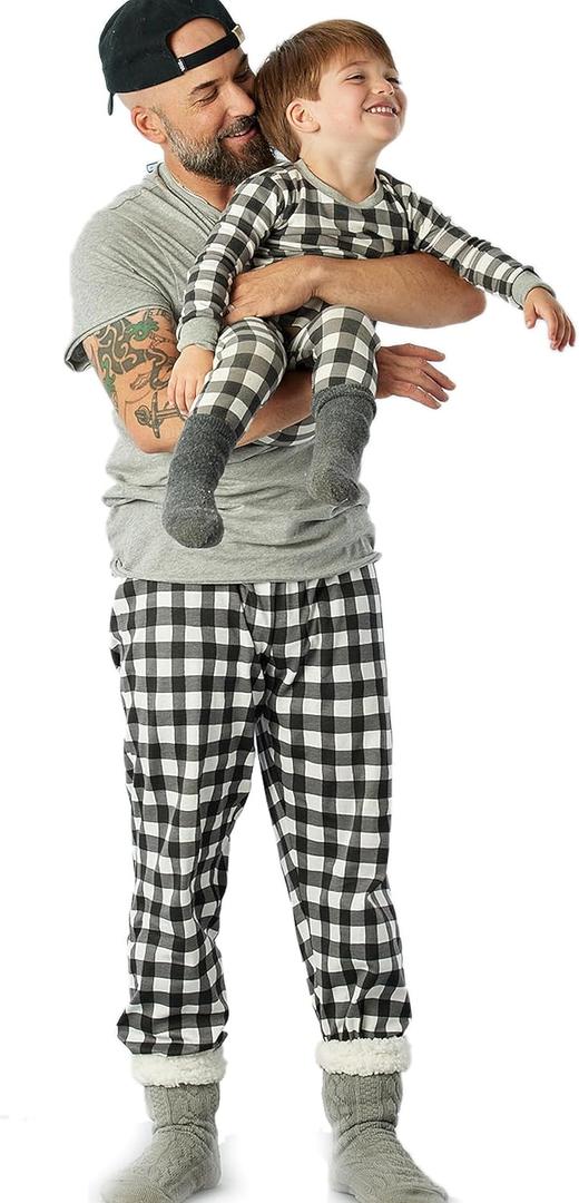 HonestBaby Family Matching Holiday Pajamas 100% Organic Cotton for Men, Women, Kids, Toddlers, Baby Boys, Girls, Unisex, Pets (Painted Buffalo Check Print)