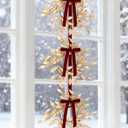 Suncalla Christmas Wreath String Set with 3 Pcs Hanging Gold Leaves Wreath Burgundy Velvet Ribbon Bow for Xmas Thanksgiving Farmhouse Window Fireplace Front Door Yard Decor (Set of 1)