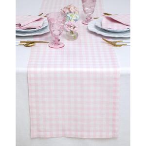 Solino Home Linen Gingham Table Runner 60 Inches - 100% Pure Linen Marshmellow Pink Checkered Table Runner 14 x 60 Inch Ideal for Dresser and Coffee Tables, Mothers Day, Spring, Easter