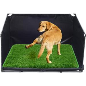 High Walls Dog Pee Pad Holder with Artificial Grass-Foldable Indoor Dog Potty Tray,Waterproof Pee Pad Holder for Small to Medium Dogs,Portable Litter Box with Washable Grass Mat Small