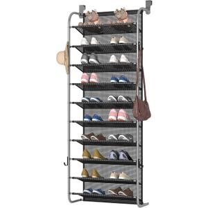 10 Tier Shoe rack Hanging Shoe Storage the door shoe rack for Closet Pantry Over The Door Shoe Organizer Wall Floating Shelves (Gray, 10 Tier) (Grey)