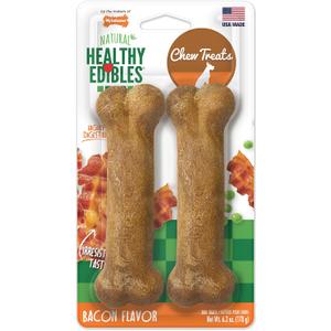 Nylabone Healthy Edibles Natural Dog Chews, Long Lasting Bones for Dogs, Bacon Flavor Dog Treats, Medium (2 Count) (EXP 08/28/28)