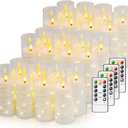 Flickering Flameless LED Candles, Battery Operated Candles 24 Pcs with Embedded Star String, Acrylic LED Pillar Candles with Remote, Suitable for Home Decoration to Create an Atmosphere (White)