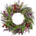 Briful 18 Artificial Lavender Wreath Year-Round Faux Wildflowers Green Floral Wreaths for Farmhouse Front Door Mantle Bedroom Kitchen Decor