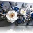 WLWBINTING Flowers Wall Art Modern Minimalist Canvas Art Print, White Floral Paintings Pictures Industrial style Artwork Decor for Bedroom Living Room Bathroom Office Home Aesthetics Decoration