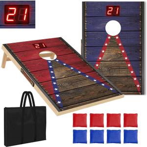 Electronic Cornhole Board Set 3x2ft, Automatic Scoring Corn Hole Games for Adults & Kids, Wooden Portable Cornhole Set with 8 Bean Bags & Carrying Bag for Outdoor, Tailgate, Party