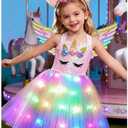 Unicorn Costumes for Girls LED Light Up Unicorn Princess Tutu Dress for Halloween Birthday Party Gifts (7-8 Years, Pink)
