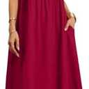 Larmliss Baggy Crew Neck Dress for Women Summer Casual Comfy Cotton Short Sleeve Tunic Beach Maxi Dresses with Pockets, 3XL