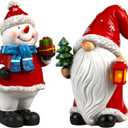 Christmas Gnome Figurines 2 PCS Xmas Snowman Decoration Indoor Resin Collectible Statue Cute Holiday Ornament for Table Home