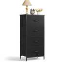 Nightstand, 4 Drawer Dresser End Table Bedside Furniture with Wooden Top Steel Frame Fabric Bins for Bedroom, Closet, Entryway, Dorm, Living Room, Black (11.8"D x 17.7"W x 37.4"H (4 Drawers))