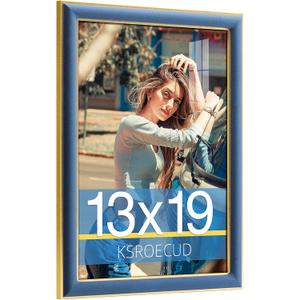 13x19 Velvet Picture Frame, Navy Blue 13x19 Velvet Photo Frame with Vintage Gold Border, 13 by 19 Poster Frame with HD Real Glass Horizontal & Vertical Display for Tabletop and Wall Decor (1 Pack)