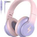 Kids Headphones, Wired Headphones for Kids Over Ear with Microphone, 85/94dB Volume Limiter Headphone for Girls Boys, Foldable Headphone for Learning & Entertainment, Gradient Pink