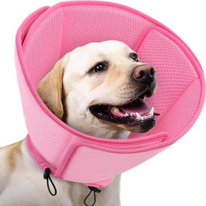 Queenmore Dog Cone, Soft Dog Cones for Large Dogs After Surgery, Comfy Cone for Dogs to Stop Licking, Adjustable Recovery Collar, Elizabethan Pet E-Collar for Wound Healing (Pink, L)