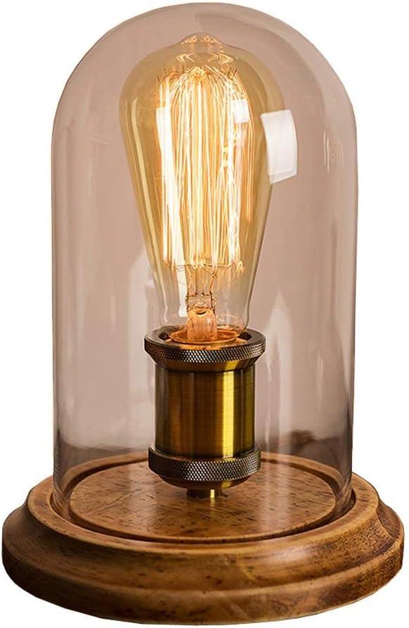 Farmhouse Table Lamp, Vintage Desk Decor with Glass Shade, Edison Bulb Included