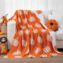 Fall Throw Blankets and Pillow Set Include Pumpkin Double Sided Flannel Blanket 50 x 60 Inch and Pumpkin Plush Throw Pillows Cushion for Couch Sofa Bed Home Decorations (White and Orange)