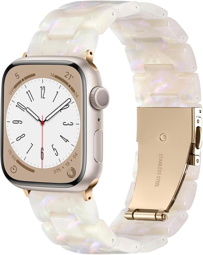 Lerobo Resin Band Compatible with Apple Watch Series 11/10/9/8/7 38mm 40mm 41mm 42mm 44mm 45mm 46mm 49mm,Fashion Lightweight Strap for iWatch Series 6/5/4/SE/Ultra 3 2 1 Wristband Replacement for Women Men (Colorful Ivory White - Rose Gold) Size: 38mm/40mm/41mm/42mm(Series 11 10)
