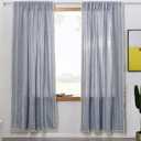 RoomTalks Boho Curtains for Bedroom Living Room 63 Inch Length Light Blue Country Farmhouse Cottage Window Curtain Panels Embroidery Striped Bohemian Tassel Draperies (63L x 52W, Blue)