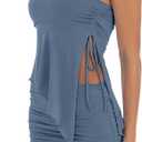 CSDAJIO Women Two Piece Summer Set Club Outfits Drawstring Ruched Side Asymmetrical Tube Top and Bodycon Mini Skirt
