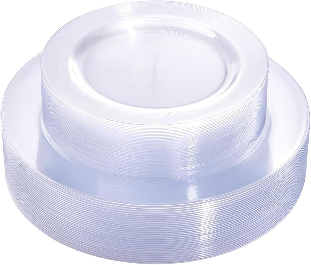 FLOWERCAT 60PCS Clear Plastic Plates - Disposable Clear Plates Heavy Duty for Christmas Party/Wedding/New Year - Include 30PCS 10.25inch Dinner Plates and 30PCS 7.5inch Dessert/Salad Plates