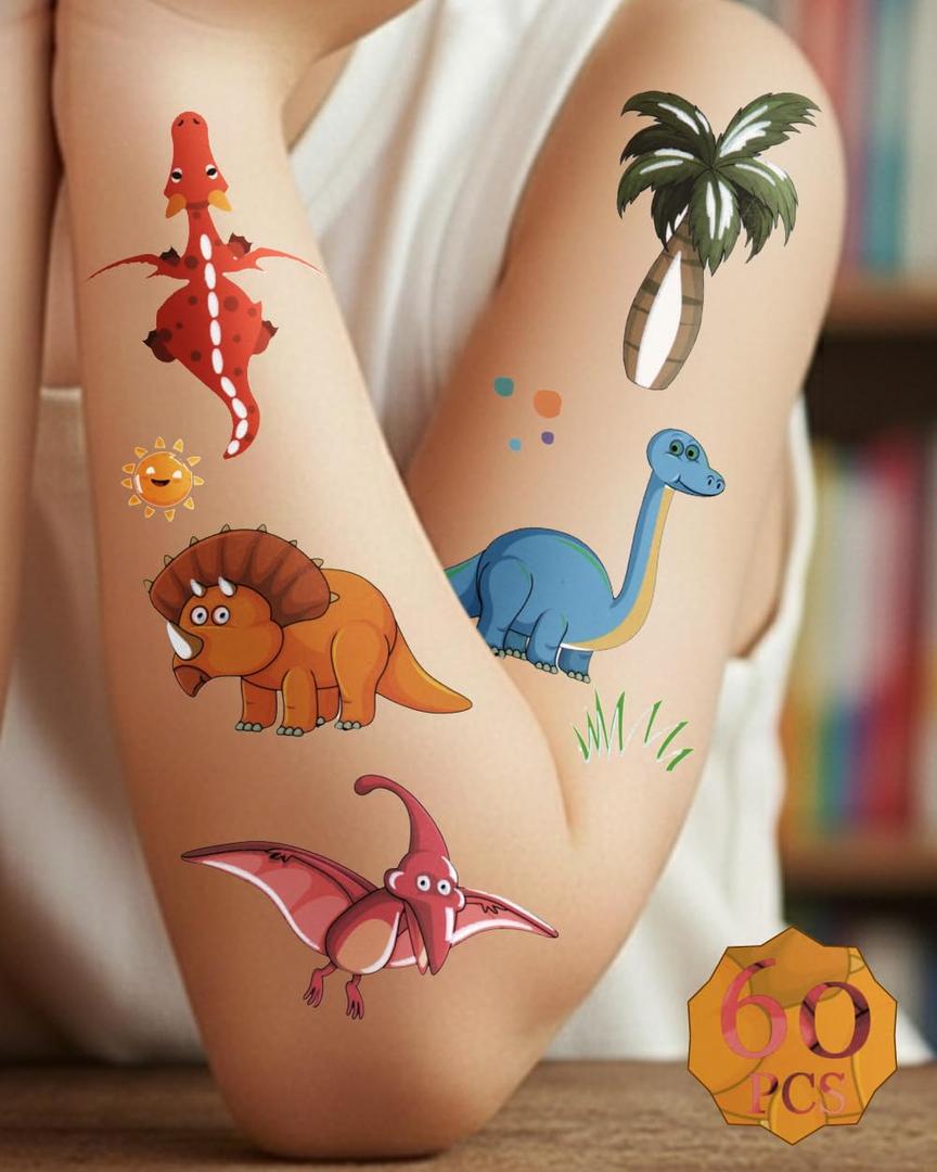 Dinosaur Temporary Tattoos for Kids  60PCS | Dinosaur Birthday Decorations, Dinosaur Party Favors, Dino Goodie Bag Fillers, Dinosaur tattoos for Boys & Girls