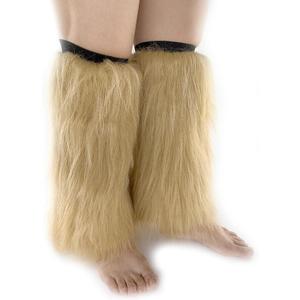 FHQHTH Fuzzy Faux Fur Leg Warmers Fur Heels Long Boots Cuff Cover has Elasticity One Pair Dionysia Boot cover Carnival 18" (Deep Beige)