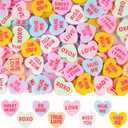 120 Pcs Valentine Conversation Heart Resin Pastel Candy Heart Ornaments for Table Decorations Vase Filler Valentines Wedding Home Table Party DecorMacaron