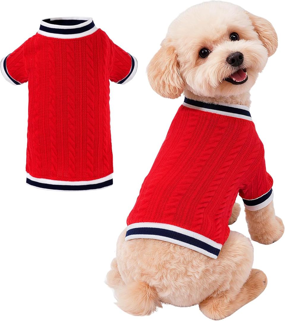 Dog Sweater Knitted Puppy Sweater Winter Christmas Pet Clothes for Small Dogs XS Cat Apparel (Medium, Red)