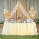 9FT Champagne Tulle Table Skirt with LED Lights 2-Layer Ruffle Tulle Tutu Cloth Desk Table Skirt for Birthday Party Baby Shower Wedding Banquet Cake Dessert Decorations