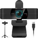 RUWBY Full HD 1080P Webcam with Built-in Dual Mics, Wide-Angle Lens, Privacy Cover, Tripod Stand, Autofocus Computer Camera, Plug and Play for Desktop PC or Laptop