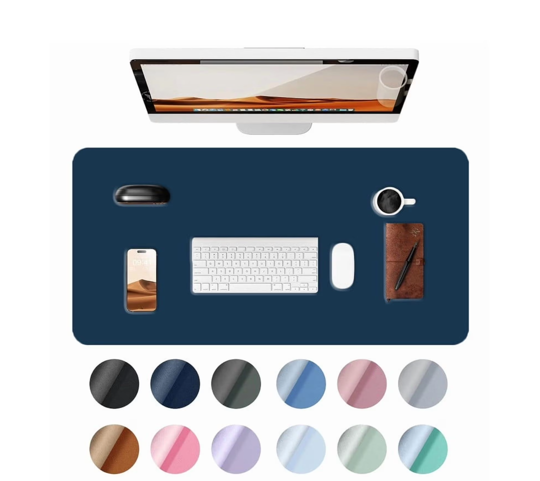 6 WisFox Mouse Pad, Leather Desk Pad Protector, Office Desk Mat, Non-Slip PU Leather Desk Blotter, Laptop Desk Pad, Waterproof Desk Writing Pad for Home Office Decor(Blue, 31.5" x 15.7")