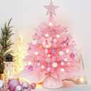 Wangchao Craft 20" Mini Pink Christmas Tree Table Top Artificial Xmas Tree Small Christmas Tree with Lights, Star Treetop and Balls, Tabletop for Girls Rooms