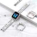 SUPOIX Compatible with Apple Watch Band 45mm + Case, Women Jewelry Bling Diamond Metal Bands & 2 Pack Protective Cover Cases for iWatch Series 9/8/7(Silver)