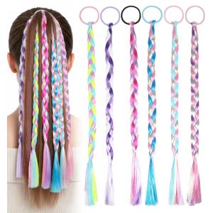 6Pcs Rainbow Ponytail Extension, Colored Hair Accessories for Girls, Elastic Tie-On Synthetic Ponytail Accessories for Girls, Daily Wear & Parties (Rainbow Colors)